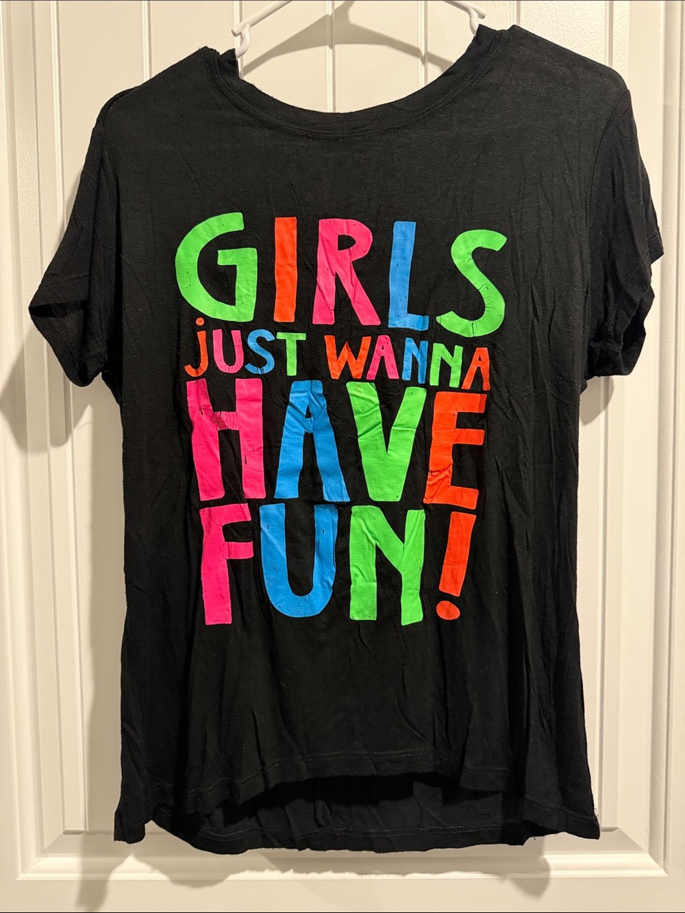 Girls Just Wanna Have Fun Black Graphic Tee - Kids